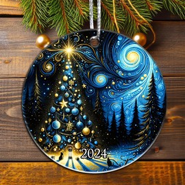 Jabihome Year Ornament 2024, Collectible Christmas Ornaments, Acrylic Christmas Tree Suncatcher Effect, Stained Glass Effect Holiday Dated Ornament Gift Exchange (Starry Tree)