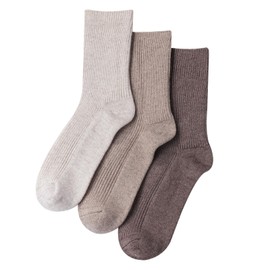 MELUSA Wool Cashmere Socks for Women, 3 Pairs Super Soft Warm Cozy Winter Gift Crew Socks (US, Alpha, Medium, Regular, Regular, Oat/Taupe/Pecan)