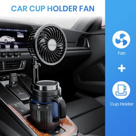Suteng Car Fan, 2 in 1 USB Fan Car Cup Holder Expander with Adjustable Base, 6Inch 360 Degree Rotatable 2 Speed Portable Vehicle Cooling Fan for Car Vehicle, SUV, RV, Truck, Office, USB Powered