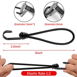 Bungee Cords With Hooks 8 Inch, 12 PCS Small Bungee Cords, Heavy Duty Bungee Straps, Elastic Straps With Hooks for Stationary, Transport, Banner, Posters(Black)