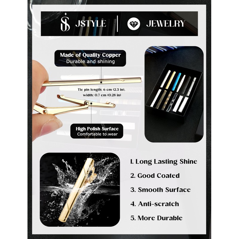 Jstyle 12 Pcs Tie Clips for Men Classic Tie Bar