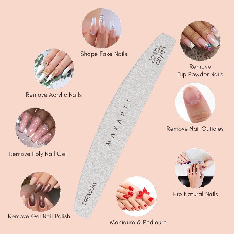 Makartt Nail File, 100/180 Grit Nail Files for Natural Nails,