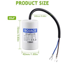 BOJACK 20 uF 450 V CA 20 MFD CBB60 Cable Cilindro de plomo Motor Run SH Condensador