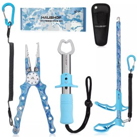HAUSHOF 3PC Camo Fishing Tool Kit Fishing Pliers with Sheath Saltwater Resistant
