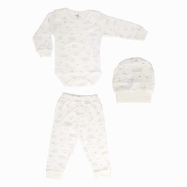 Newborn Baby Hospital Gift Set Long Sleeve Clothing Set 100% Natural Cotton First Equipment Unisex Gift Set - 3 Pieces, Cream colour