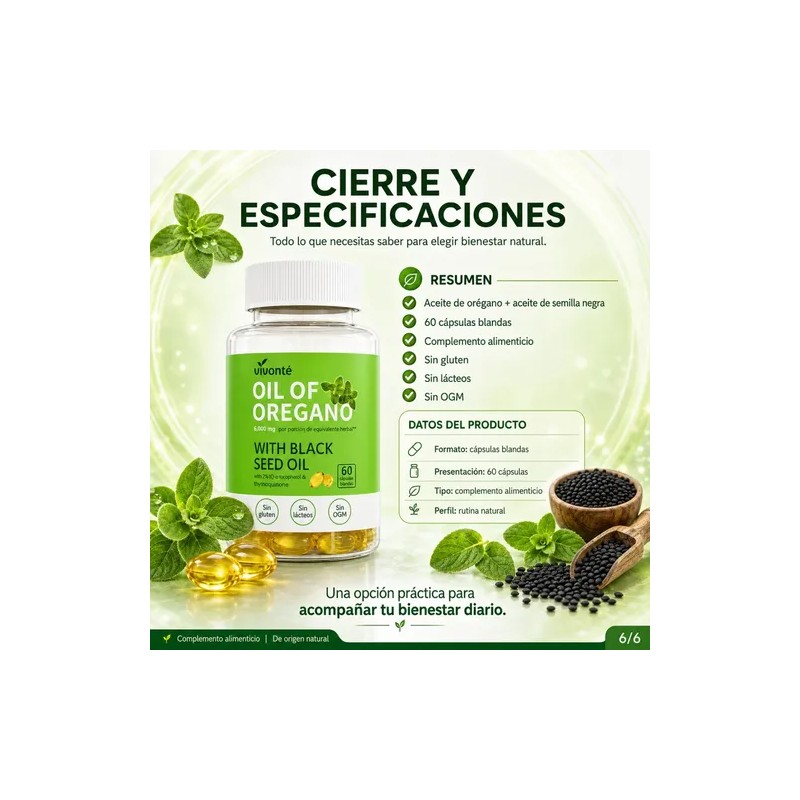 Aceite De Orégano + Semilla Negra 60 Cápsulas 6000mg