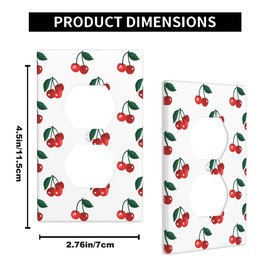 Pznen Cute Cherry Outlet Covers Red Green Cherries 1-Gang Wall Plate Duplex Standard Receptacle Plug Cover for Teen Boy Girl Room