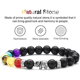 PawsFourLove Elephant Gift Bracelet, 8mm Natural Howlite Stone Bracelets for Women Men Stress Relief 7 Chakra Yoga Bracelet Bead Bracelets for Women Elephant (7 Chakra Silver/Lava)