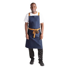Whites Chefs Clothing B984 Southside X-Cross Back Apron With Tan Tie, Denim Blue, 700mm Width, 1000mm Length