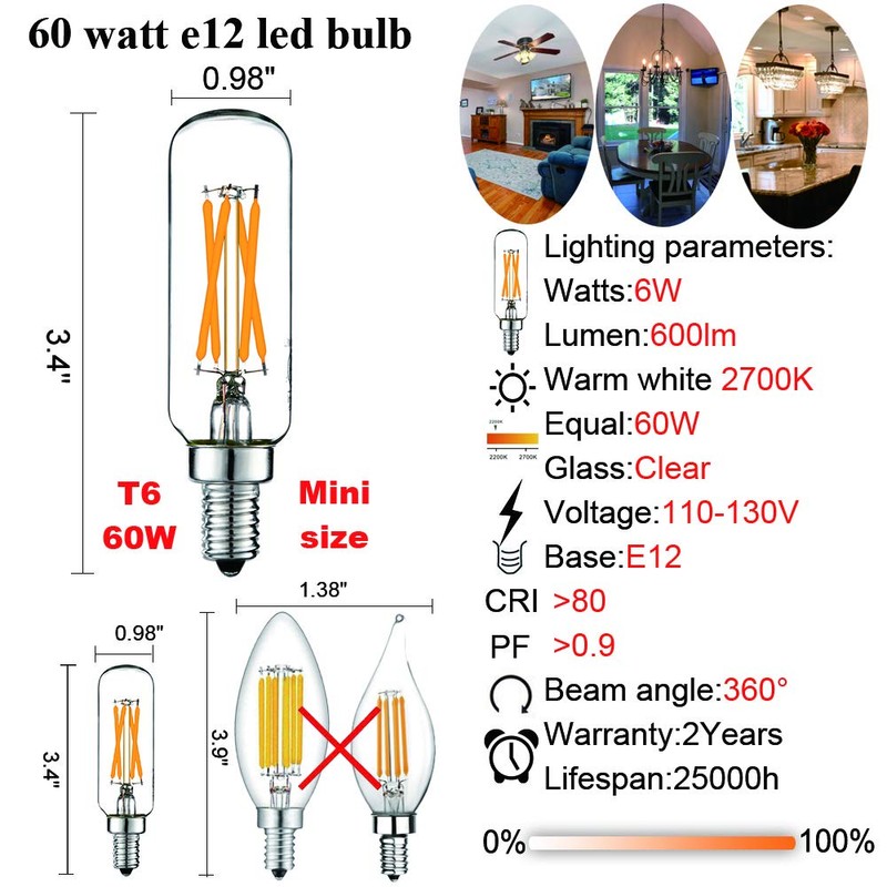 LiteHistory LED Bulb Dimmable 6W Equal Warm White 2700K T6