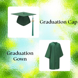 TOONRAIN Graduation Cap and Gown 2026 Matte Graduation Costume Tassel Topper Sash Set Adult Stole for High School Bachelor Robe （Matte Classic Dark Green,48''