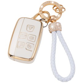 ontto TPU Car key fob cover Compatible with Land Rover Range Rover Evoque Discovery Sport Velar for Jaguar XF XJ XE key holder Smart case Shell keyring keychain bag bling styling accessories Beige A