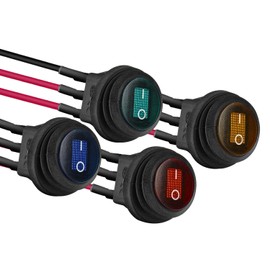 APIELE 4 pieces waterproof round toggle switch, 2 position on/off with 4 colours LED switch SPST 3 pins rocker switch, 12 V 20 A button rocker switch for car, boat, household appliances (with wire)