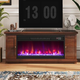 COSTWAY 26 Inch Recessed Fireplace Heater, Electric Fireplace Insert w/Multi-Color Flame & Crystal Ember Bed, Remote Control, 9H Timer, Built-in Thermostat & Overheat Protection, 1500W