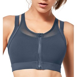 Yvette High Impact Women Sports Bra Front Closure Double Deck Mesh Running Bra for Plus Size, 08AGrey, L(AC)