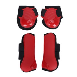 1 Pair Horse Support Boots, PU Secure Leg Protection Horse Tendon Boots Breathable Wrap Less Sweat and Rubs Equestrian Equipment(L-Red)