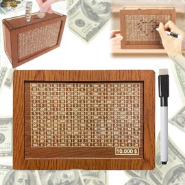 Cash Vault Wooden Savings Box,$10000 Wooden Cash Saver Money Box, Cash Saver Box, Coin Counter Piggy Bank, Money Box with Counter, Wooden Money Box with Money Target and Numbers