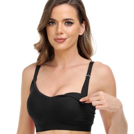 GXXGE Bras de lactancia para lactancia materna sin costuras, ultra cómodo, brasier de maternidad integrado, copas integradas, bralette para dormir embarazada, Negro/Nude/Rojo, M