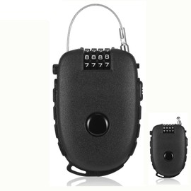 HUATEEN Cable Lock,Luggage Locks with 75cm Retractable Steel Cable Portable 4-Digit Combination Lock for Suitcases,Bikes,Ski,Snowboard,Pushchairs Travel Luggage Black