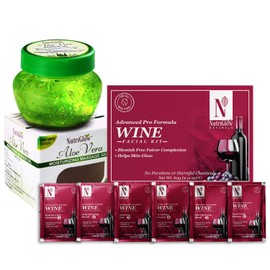 NutriGlow NATURAL'S Advanced Pro Formula Wine Facial Kit (60gm) and Aloe Vera Moisturizing Massage Gel for Skin Hydrating (100gm)