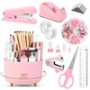 SKYDUE Pink Desk Accessories 10Pcs, Rotating Pen Holder for Desk,