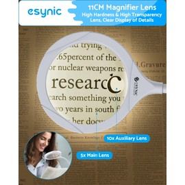 eSynic Lighted Magnifying Glass with Stand-USB-C Rechargeable-5X&10X Magnification-4.3" Large Lens-Desk Magnifier Lamp With Clamp & Heavy Base-3 Levels Brightness-Flexible Gooseneck for Reading Crafts