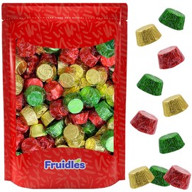 Fruidles Christmas Peanut Butter Cups, Milk Chocolate Party Bag Fillers, Individually Wrapped Foils, Resealable Bag, Kosher Certified Dairy (2 Pounds)