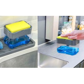 2-in-1 Dish Soap Dispenser with Sponge for Kitchen (Black)