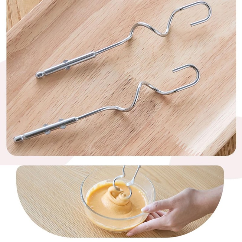 Pack of 2 dough hooks for hand mixers, stainless steel