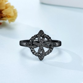 TYSO Witches Knot Ring 925 Sterling Silver Celtic Rings for Women Love Knot Ring Witch Jewelry Birthday Gift for Lover Wife, Sterling Silver, Zircon, Gun black