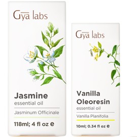 Gya Labs Jasmine Essential Oil for Diffuser (4 fl oz) & Vanilla Essential Oil for Skin (0.34 fl oz) Set - 100% Natural Aromatherapy Grade Essential Oils Set - Gya Labs
