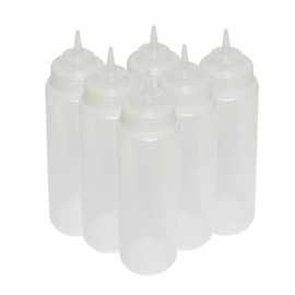 TrueCraftware-Set of 6 Squeeze Condiment Wide Mouth Dispensing Bottles 24 oz Clear- Plastic Squeeze Bottle For Sauces Spreads Ketchup Mustard Mayo Hot sauces and Olive oil