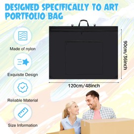 Huhumy 48 x 36'' Extra Large Artist Portfolio Case with Shoulder, Waterproof Leather Corners Black Art Portfolio Bag for Drawing Sketching Poster Artwork Drawing Canvas Photography Poster