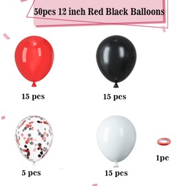 Red and Black Balloons, 50pcs 12 inch Black Red White Balloons for Birthday, Wedding, Baby Shower, Casino Party, Race Car Party Decorations