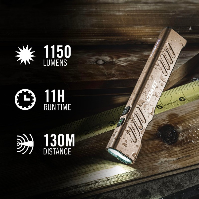 Coast Slayer 1150 Lumen USB-C Rechargeable LED Flashlight with Spot/Flood,