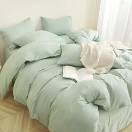 Michorinee Single Duvet Cover Set Soft & Breathable Sage Green Bedding Set with Zipper Closure Microfibre Quilt Cover with 1 Pillowcase 50x75 cm