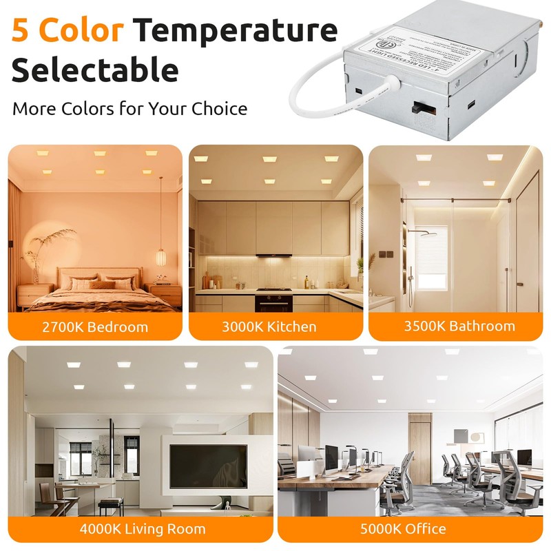 HONZIN Square LED Recessed Lighting 4 Inch, 5CCT Ultra Thin