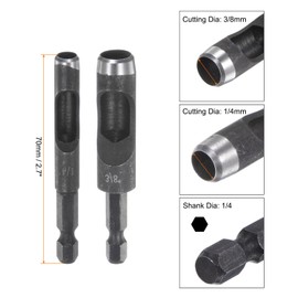 sourcing map 2pcs 1/4",3/8" Leather Hollow Hole Punch 1/4" Hex Shank for Drills, Belt Hole Punch Punching Cutter Tool for Thick Fabrics Leathercraft Working