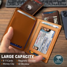 miyozi Airtag Wallet for Men- With Money Clip Gift Boxed, Magnetic Closure Slim Genuine Leather Front Pocket Wallet, 3.9"x 2.7", RFID Blocking