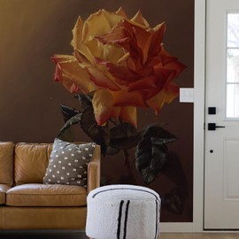 Orange Rose Wall Murals Peel and Stick 89" W X 98" H Large Floral Wallpaper Boho Vintage Canvas Peony Wall Paintings 3D Nature Wall Art for Living Room Bedroom Entrance