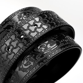 VONMELLI Western Cowboy Belt for Men, Cowboy Genuine Leather Belt Embossed Mens Western Belts for Jeans, Black XXL