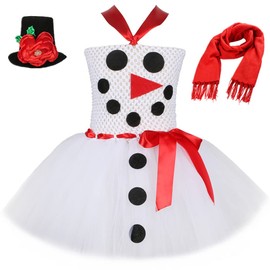 Christmas Snowman Costumes for kids, Winter Cotume for Girls, Toddler Girls Snowman Costume with Scarf and Hat Headband White Tutu Dress Christmas Dress Up Clothes Gifts White Snowman 12 Months