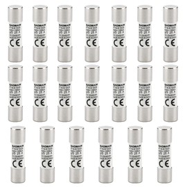 Baomain 20-Pack 25A Fuse Link, RT18-32 (RO15 RT14 RT19), 10x38mm 500V 100KA, Cylindrical Ceramic Tube CE Listed
