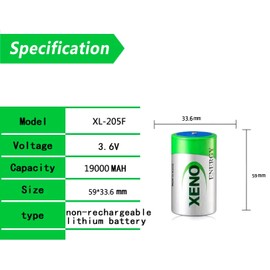 （2-Pack XL-205F D Std 3.6v Lithium Thionyl Chloride Battery for Xeno Energy XL-205F Battery (19000MAH)