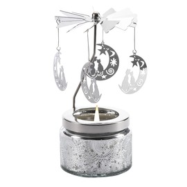 Lavault Rotary Candleholder - Spinning Candle Holder Carousel - Candle with Spinner Wheel - Sustainable Elegance & Soothing Scents - Ideal Home Decoration- Moon Cat (Silver)