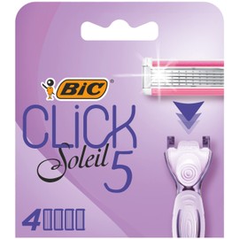 Bic Click 5 Soleil Women's Razor Refills, 3 Moveable Blades and Lubricating Strip - Box of 4 Cartridges, Purple