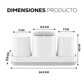 FSY FASILYT Set 3 Accesorios de Baño | Multifuncional | Soporte Cepillos Dentales con Vasos | Bandeja autodrenante | Practicó y Elegante
