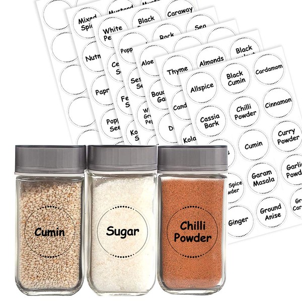 Pack of 105 Clear Spice Stickers Labels for Jars and Bottles (38 mm) Spice Jar Labels Pre Printed Food Labels Stickers for Jars Seeds and Seasoning Containers Packwith®