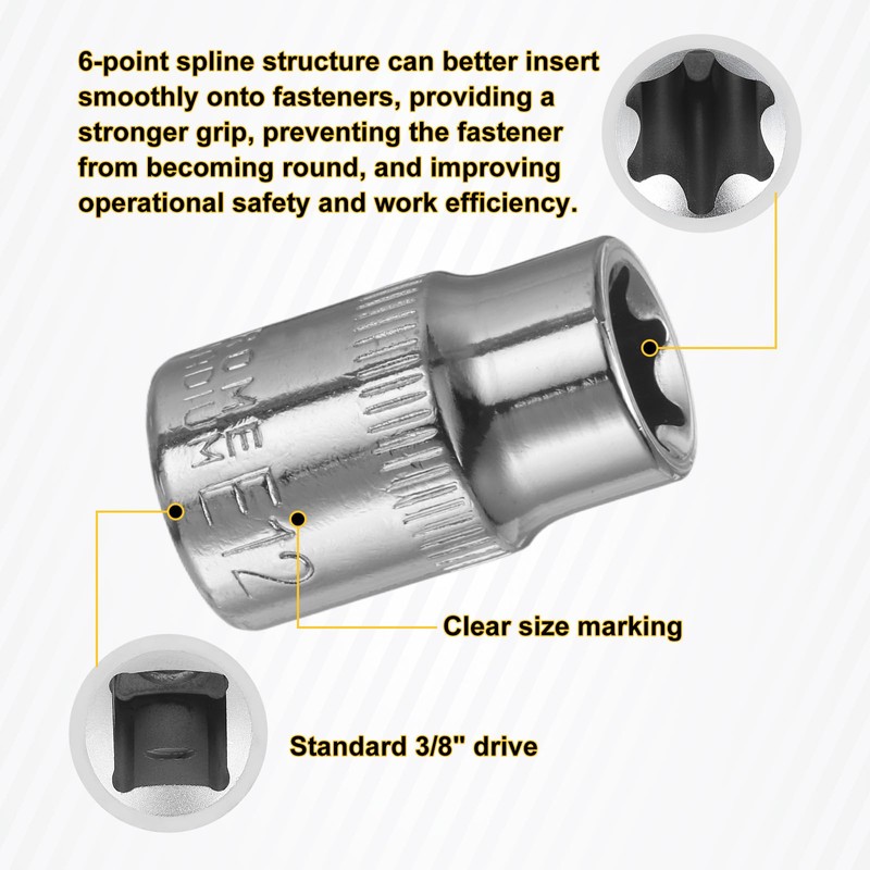 sourcing map 2pcs E-Torx Socket 3/8" Drive E12 External Torx