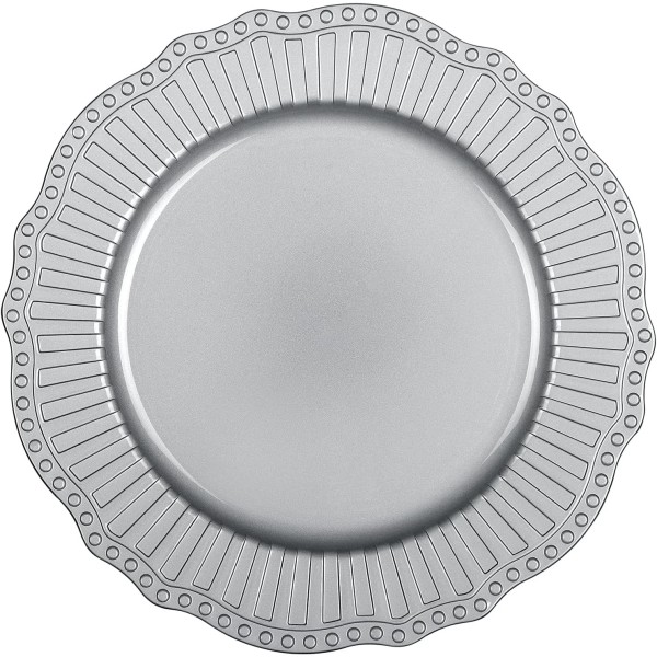 TABLETROVES Silver Charger Plates Set - 13” Vintage Plastic Dinnerware